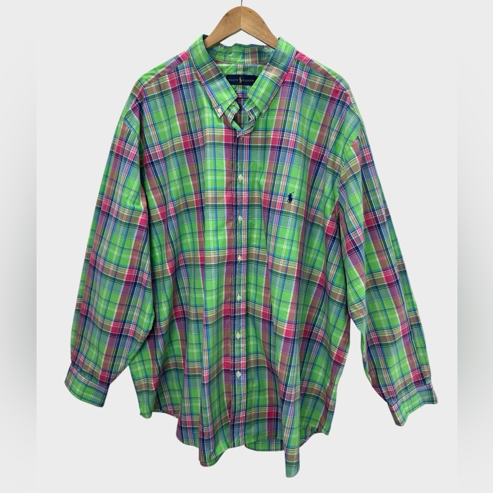 Ralph Lauren Plaid Button‎ Down Long Sleeve Shirt Big Tall Cotton Preppy Classic